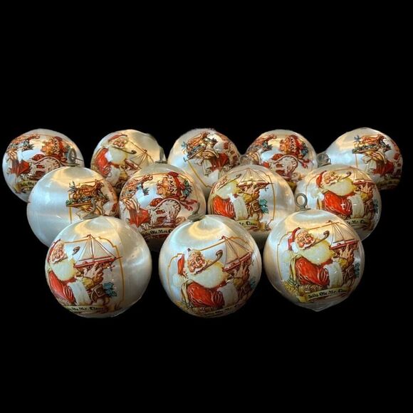 12 Vintage 1980s Silk Satin Ornaments Olde Mr Claus Olde Mrs Claus Ball 3" READ - Picture 1 of 4